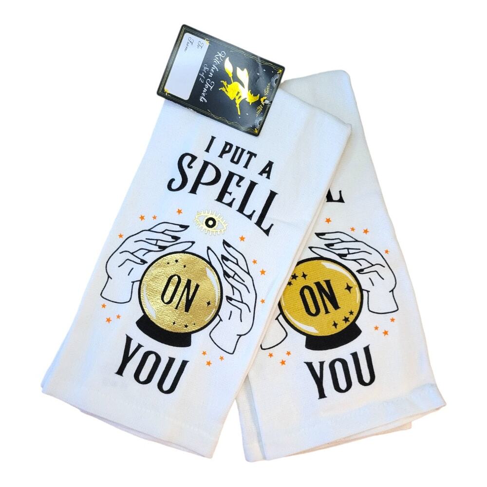 NEW I Put a Spell on You Halloween Crystal Ball Kitchen Towels 16" x 26"Set of 2
